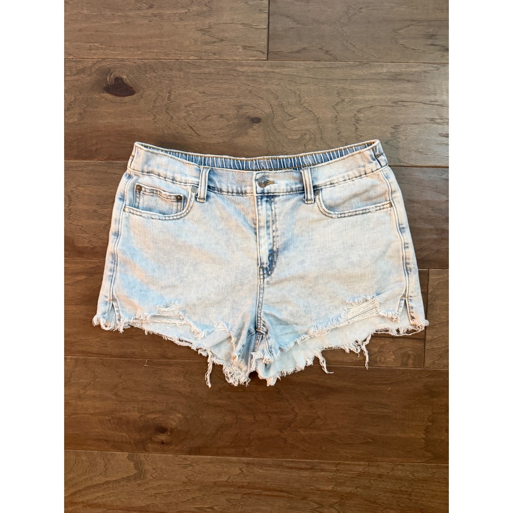 Aerie Denim Shorts Womens Medium Light Blue Distressed Frayed Hem Relaxed Summer